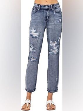 NWT Judy Blue High Rise Destroyed Boyfriend Jeans 14W Plus Size Distressed Denim